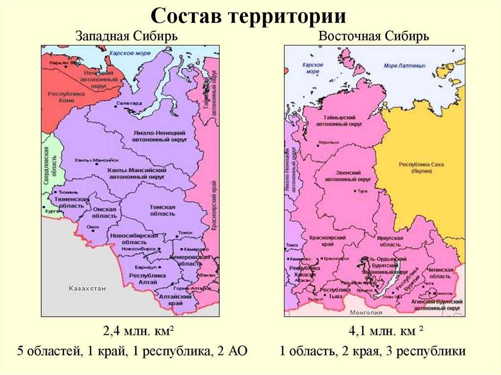 Карта западной сибири с городами и областями и