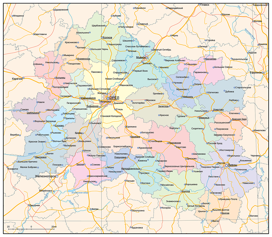 Карта орловской области подробная с деревнями с дорогами