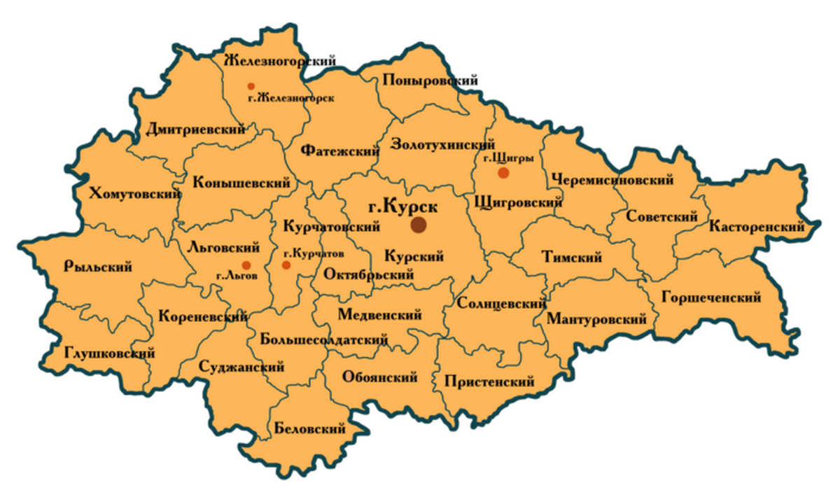 Курская область на карте. Карта Курской области с районами. Курская область на карте областей. Карта Курская область по районам.