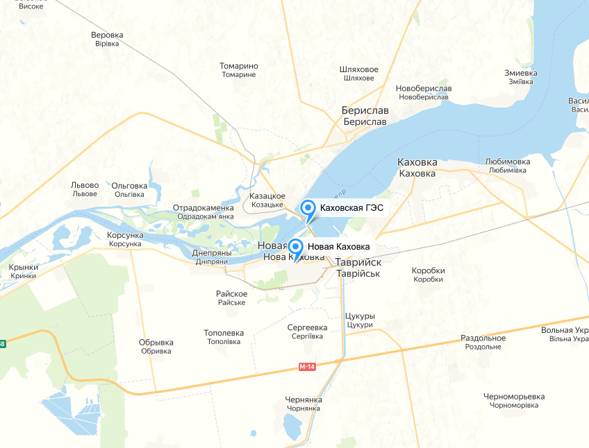 Новая каховка на карте, херсонская область. новая каховка где это находится?