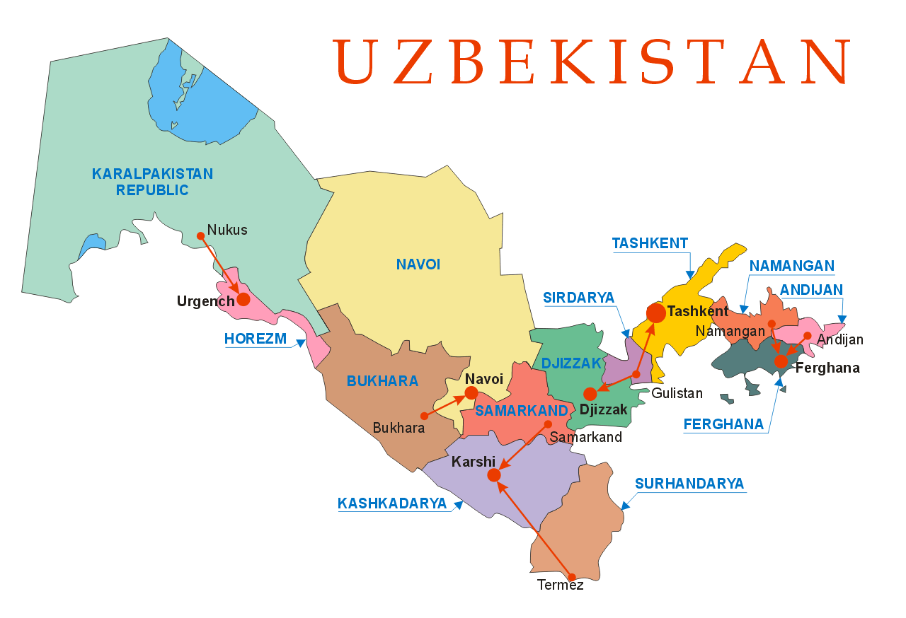 Карта россии и узбекистана с городами на русском языке