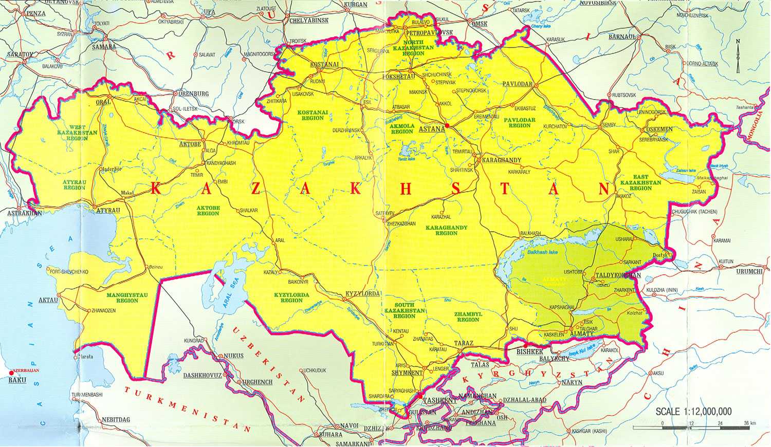 Карта уральской области казахстан подробная с городами и поселками