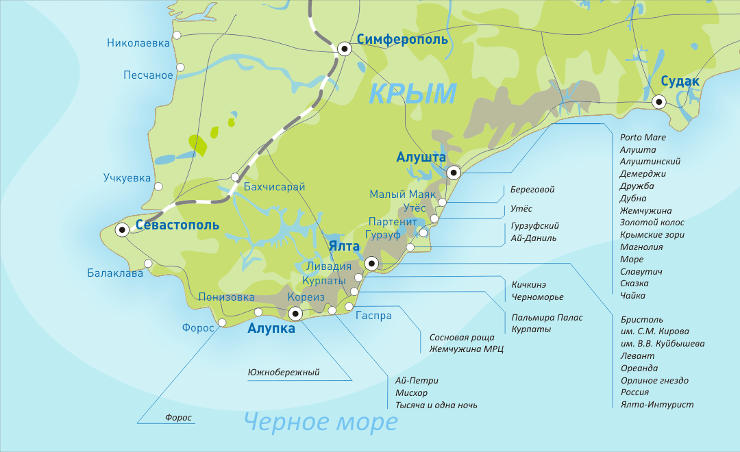 Карта крыма с городами и поселками