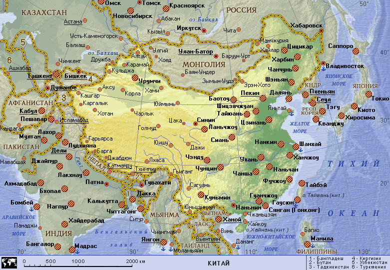 Карта китая с городами подробная