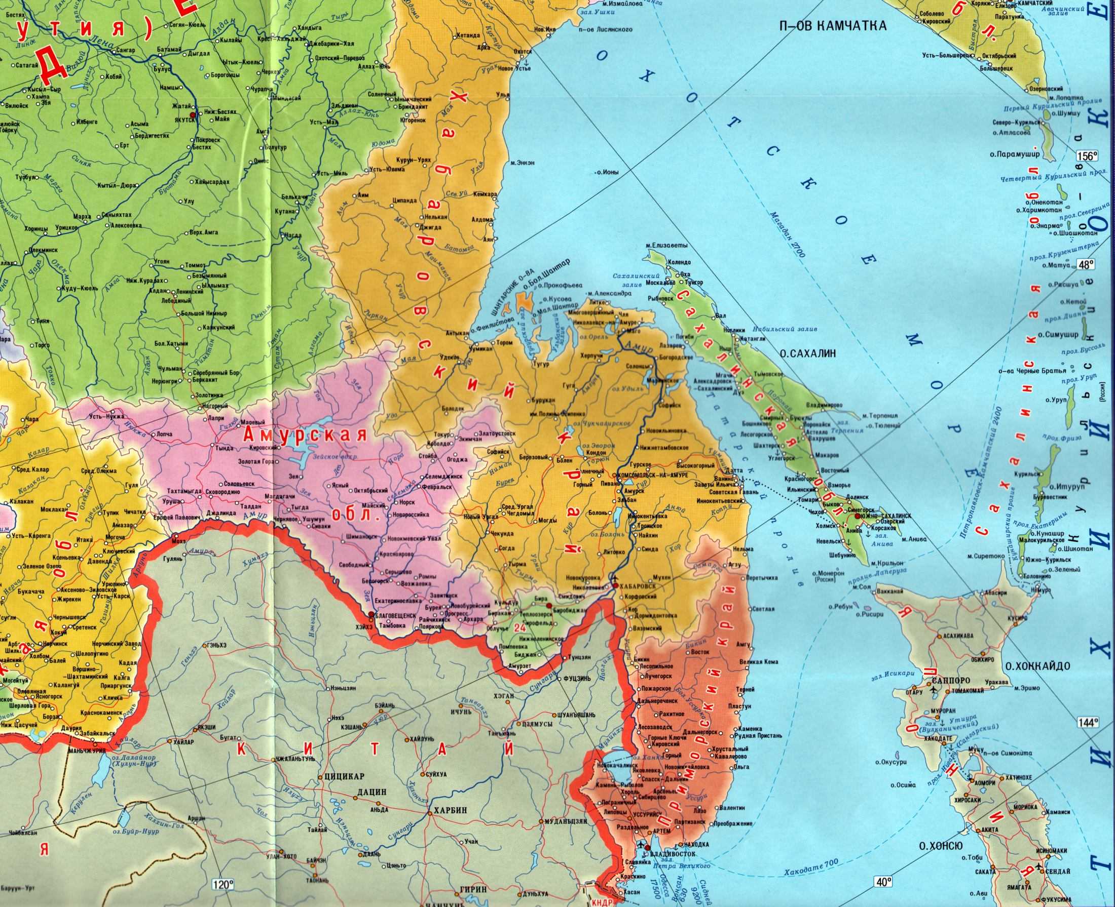 Карта дальнего востока россии с городами подробная