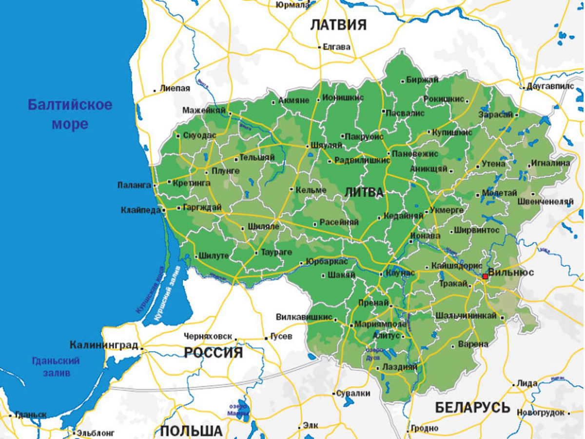 Сколько времени в латвии. Географическая карта Литвы. Карта Литвы с городами и поселками подробная. Границы Литвы на карте. Литва с кем граничит на карте.