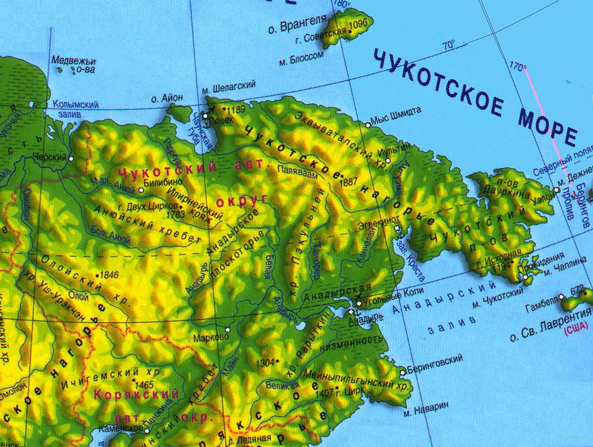 Чукотский полуостров на карте мира: карта чукотского полуострова с городами и поселками