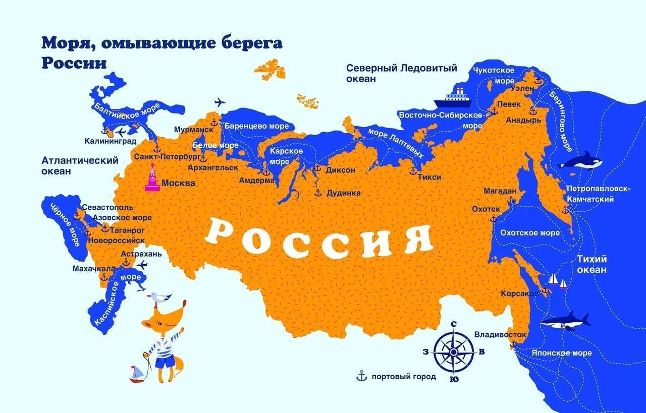 Моря и океаны, омывающие берега россии - список, описание и карта
