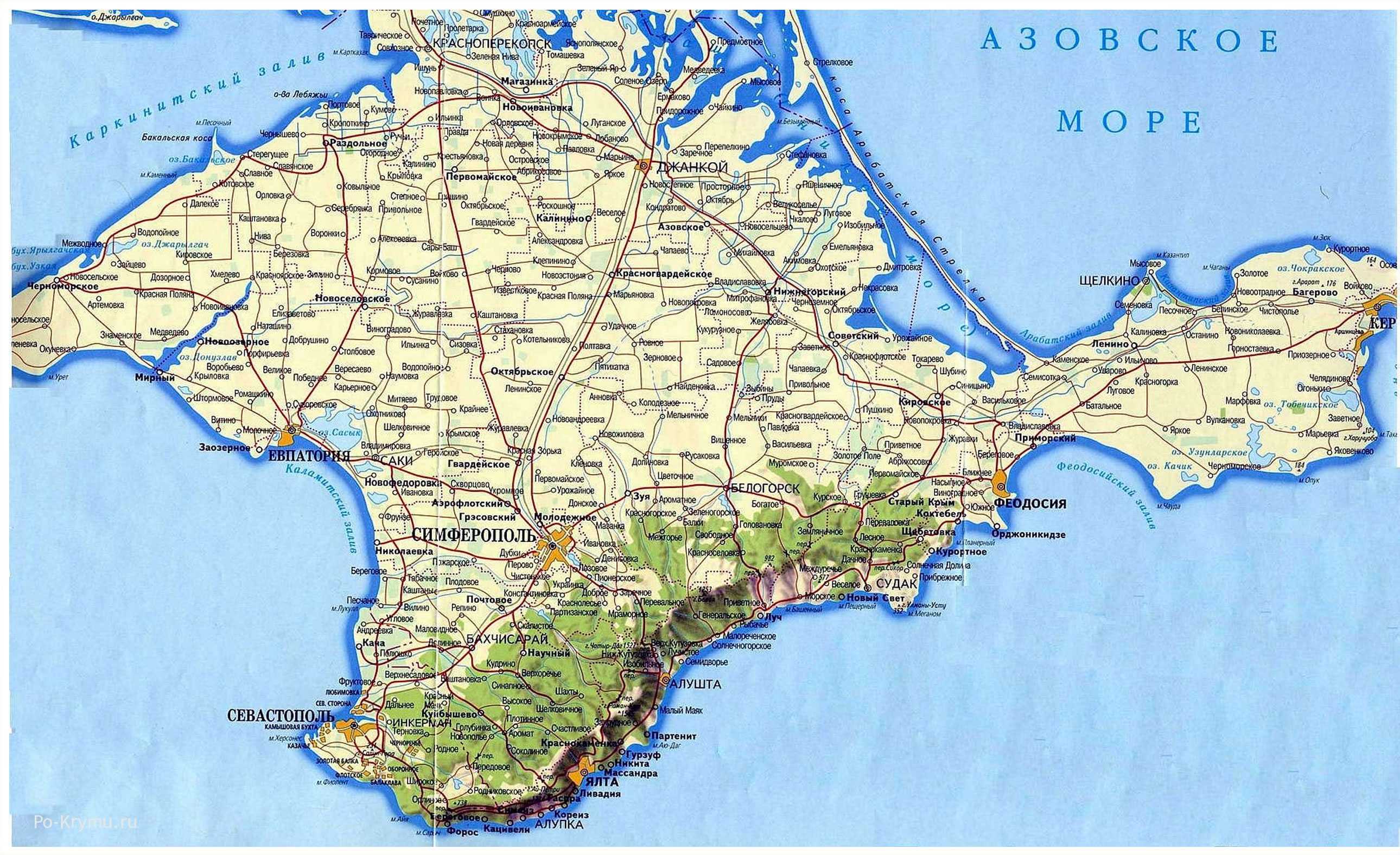 Карта крыма: подробная карта крыма с городами и поселками. крым на карте россии