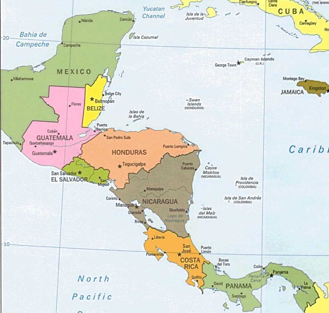 Государственный язык центральной америки. Политическая карта центральной Америки. Центральная Америка на карте Америки. Мексика и Центральная Америка на карте. Центральная Америка на карте Северной Америки.