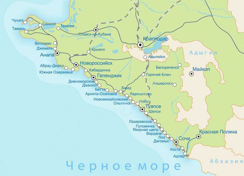 Карта побережья черного моря и азовского моря - расположение курортов на побережье