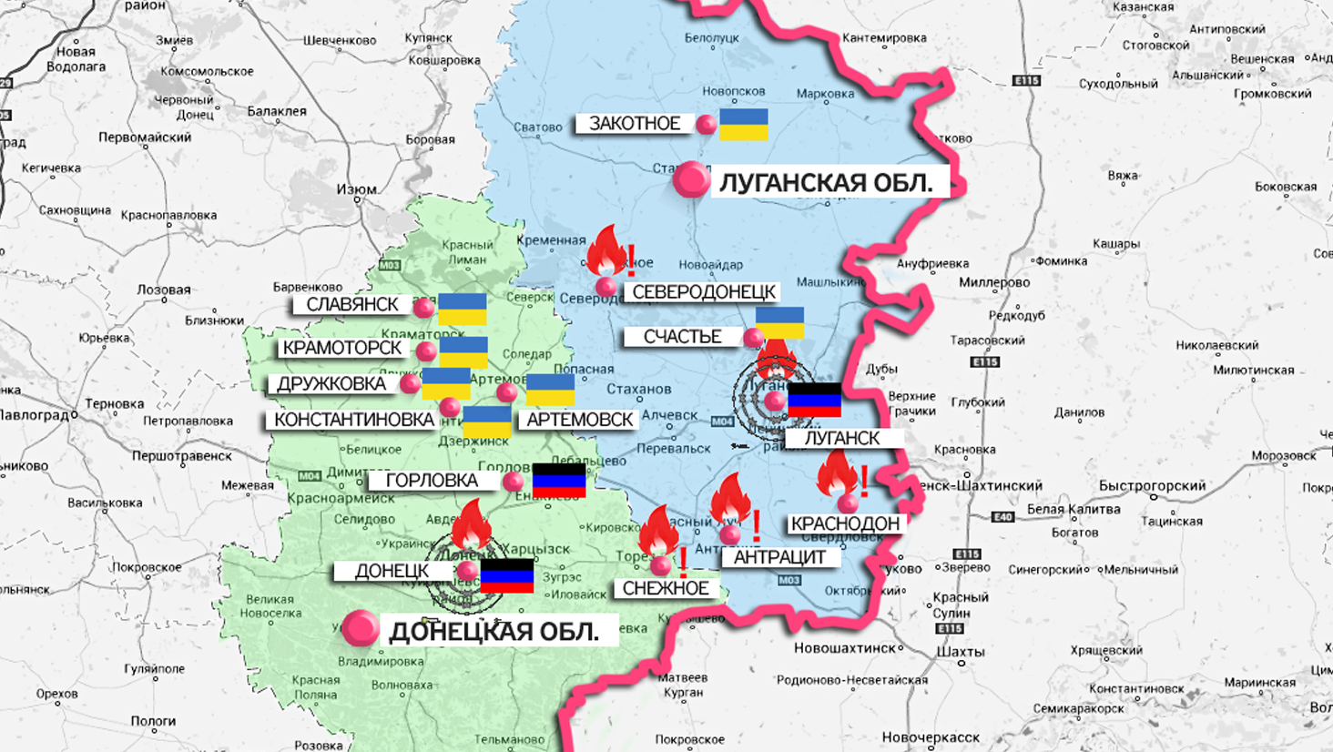 Карта донбасса луганска граница
