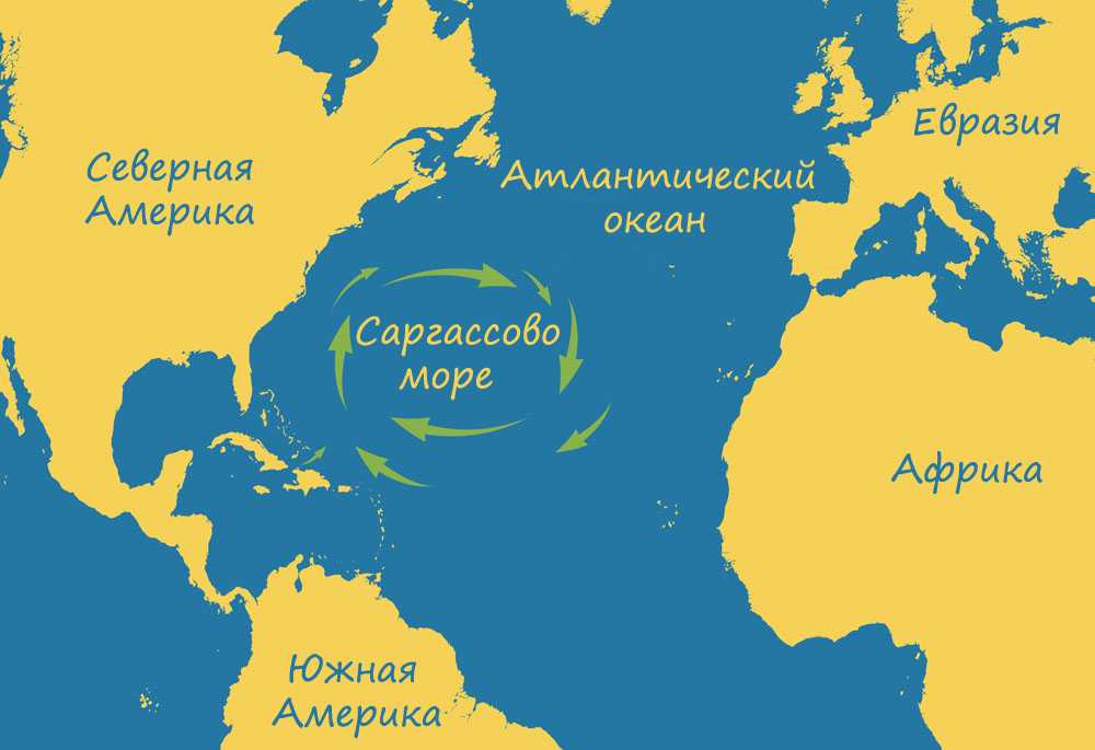 Где находится саргассово море - на карте мира, на карте полушарий