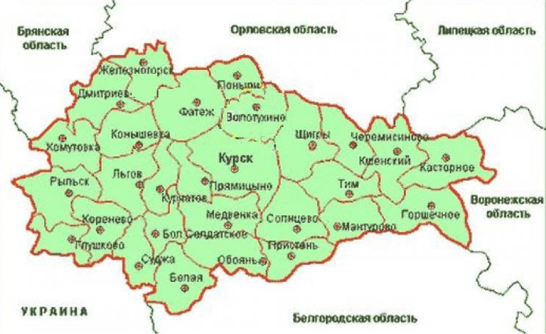 Карта Курской области граница. Курская область на карте. Курская область на карте граница. Карта Курской области с районами.