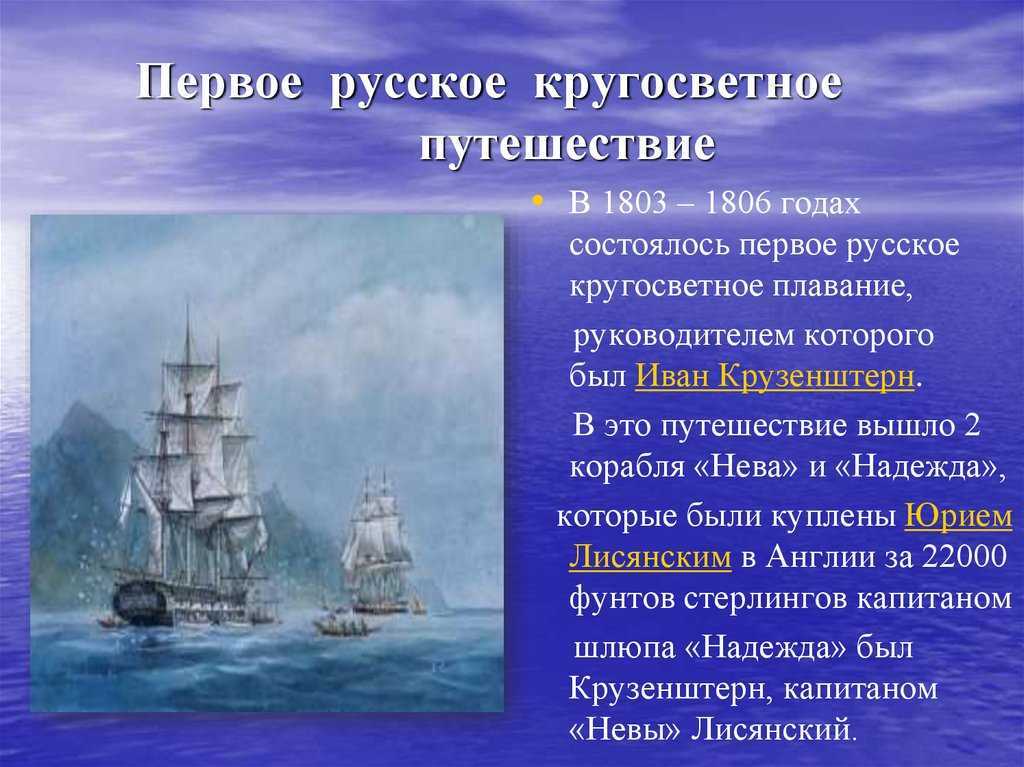 Почему корабль называется кораблем. Кругосветное путешествие 1803-1806. 1803—1806 — Первое русское кругосветное путешествие (и. ф. Крузенштерн)..
