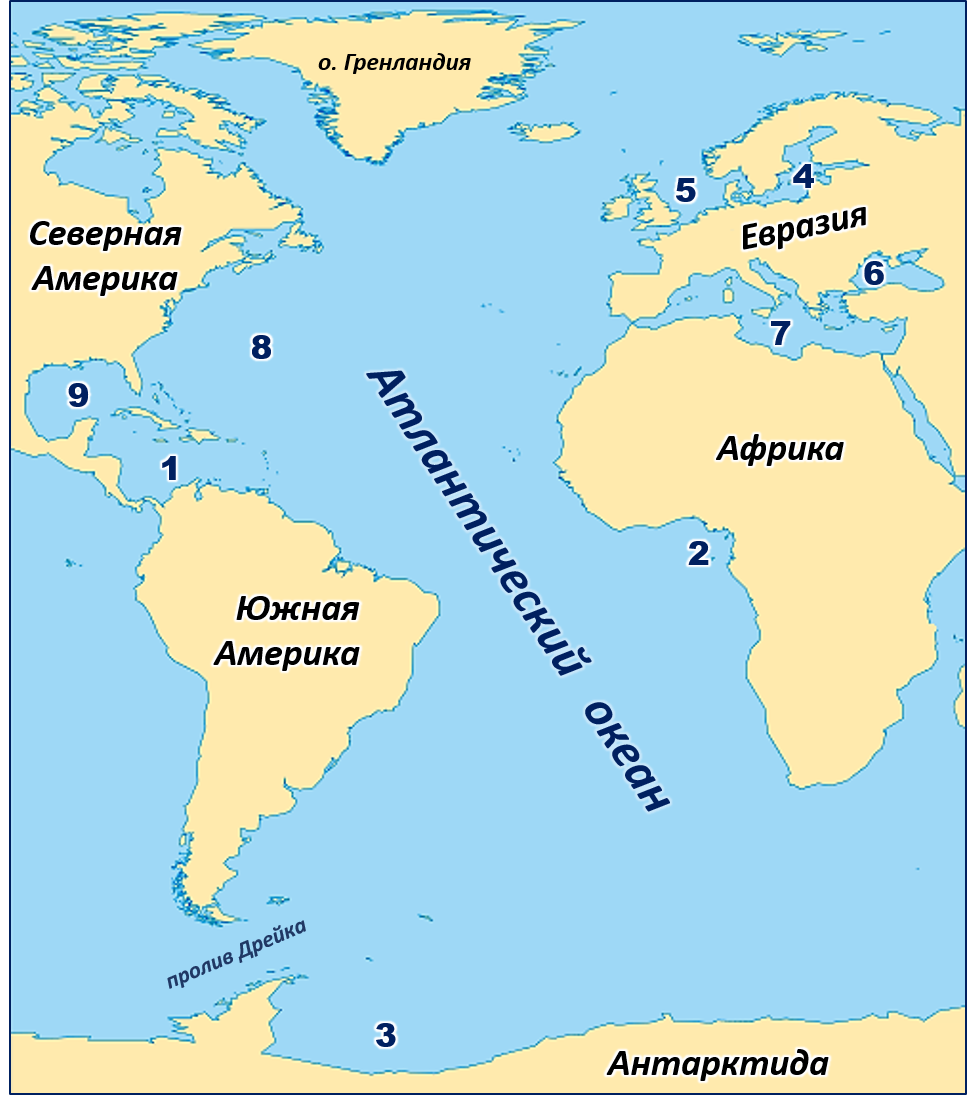 Крупнейшее море атлантического океана. Моря и заливы Атлантического океана. Заливы Атлантического океана на карте. Проливы Атлантического океана. Карта Атлантического океана с морями заливами и проливами.