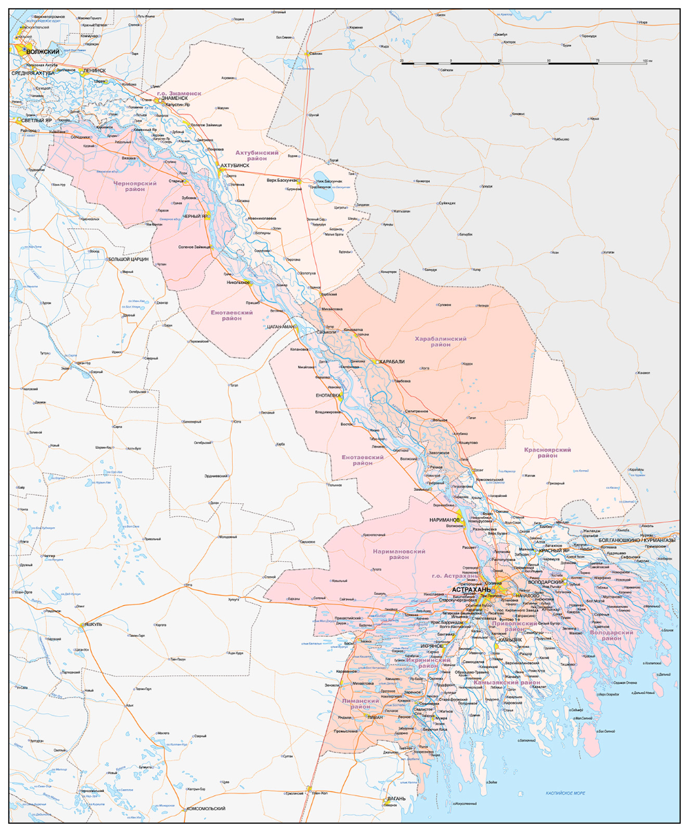 Подробная карта астраханской области с населенными пунктами подробная