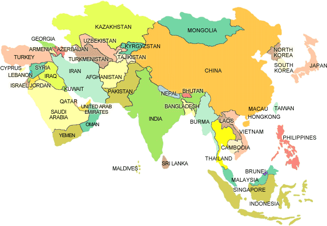 Карта азии со странами крупно на русском языке