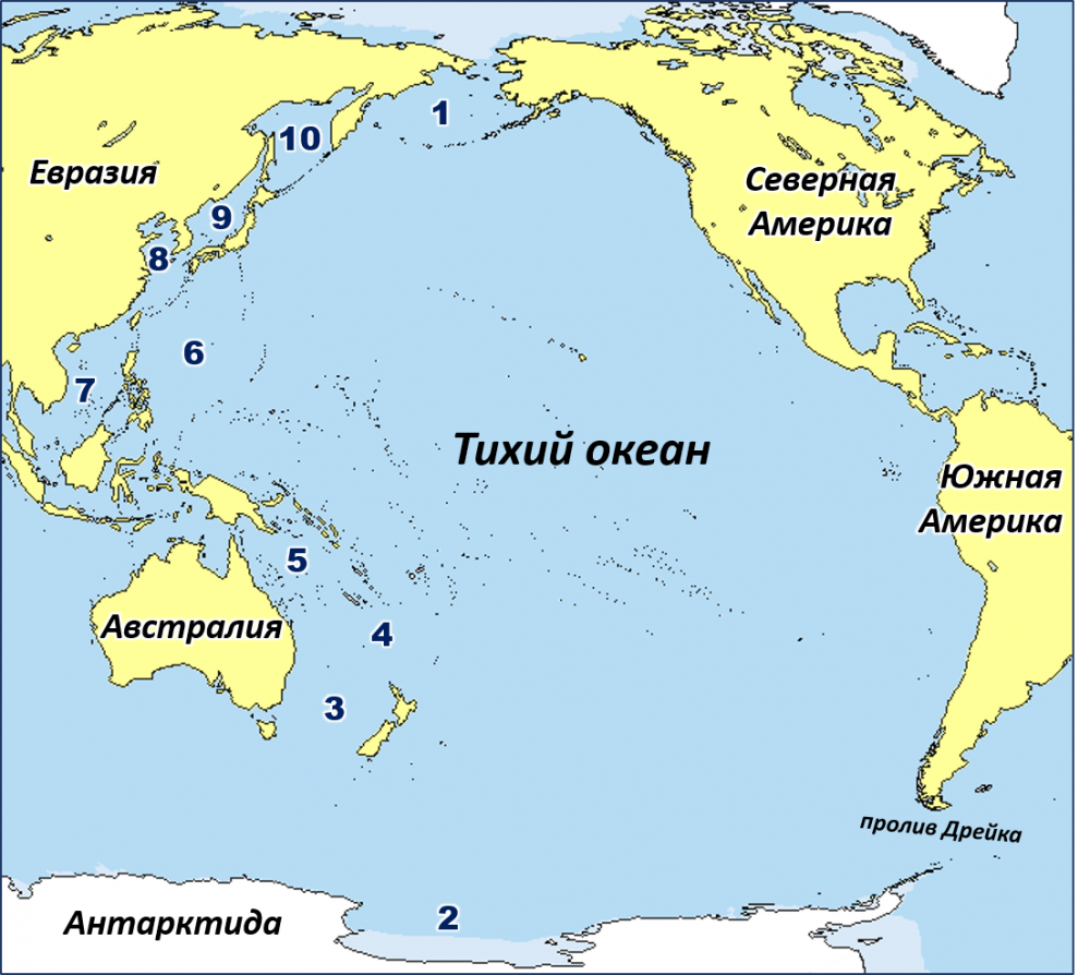 Выбери моря тихого океана. Карта Тихого океана со странами. Тихий океан на карте. Северная часть Тихого океана на карте.