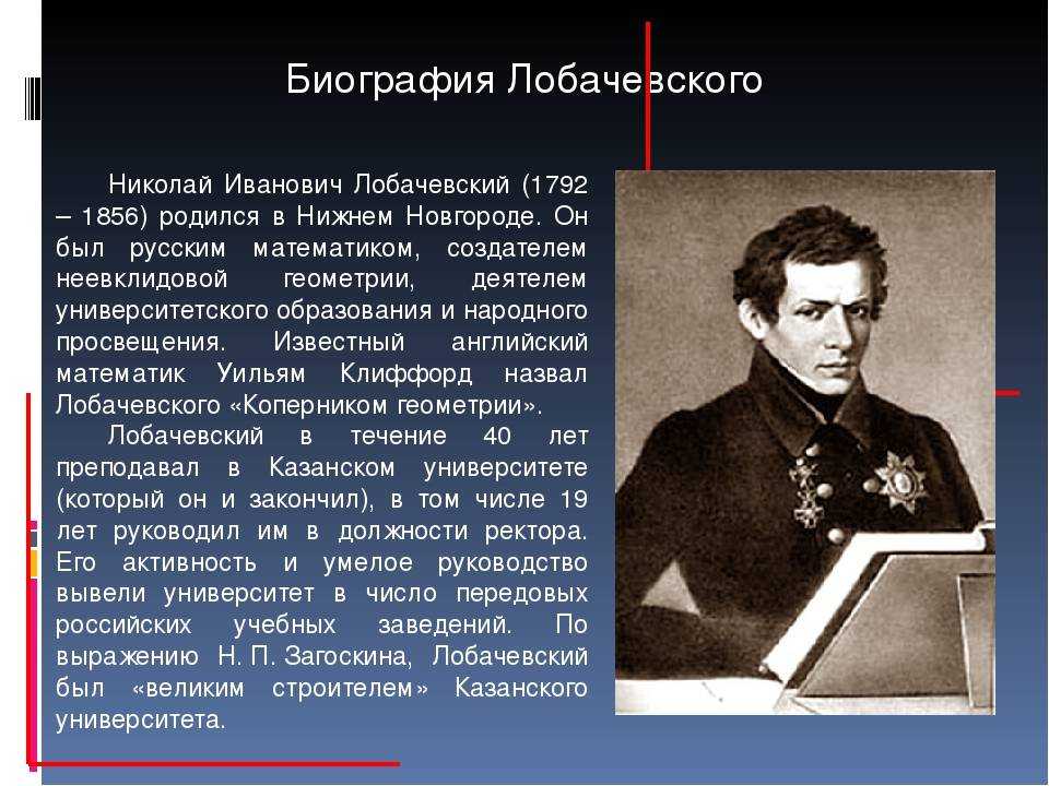Краткая биография николая лобачевского самое главное