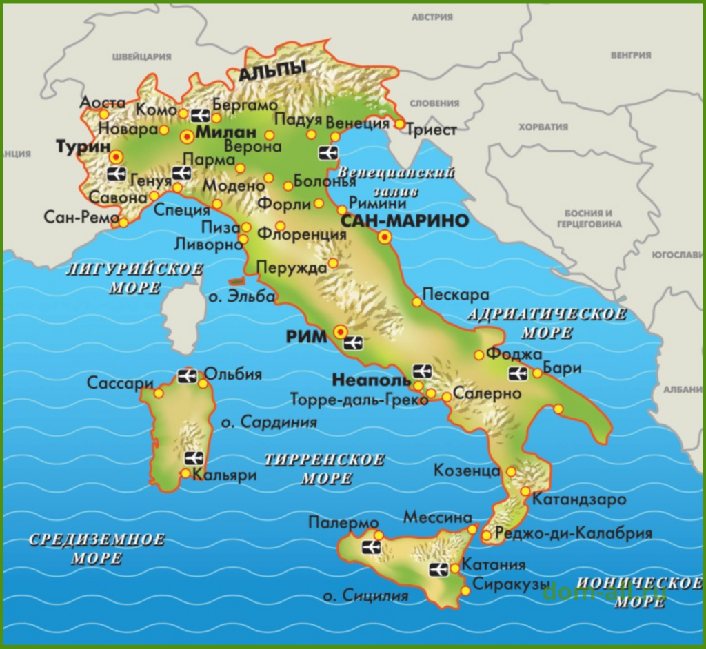Полуостров на котором расположена италия называется. Карта Италии. Географическая карта Италии. Острова Италии на карте. Италия море Рим карта.